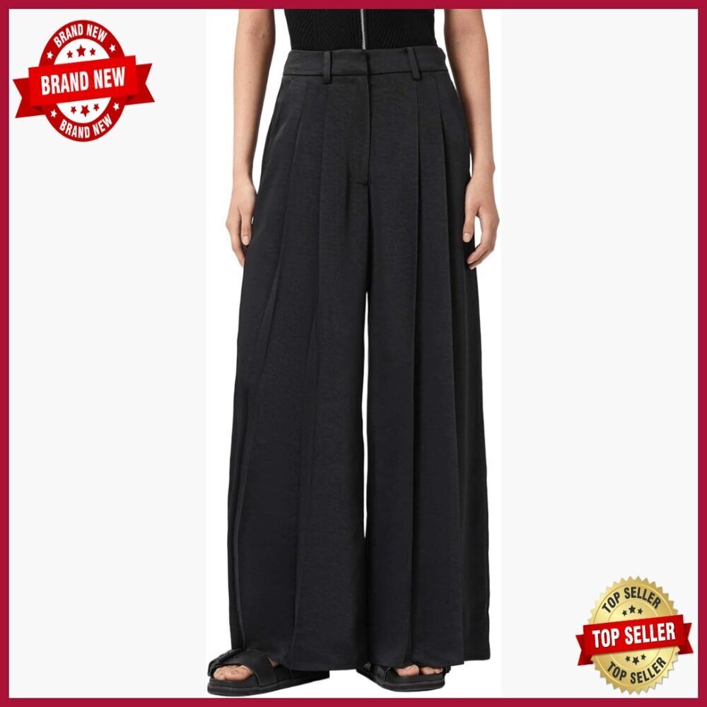 High Rise Satin Trousers, Loose Fit Ankle Pants, Pleated Front